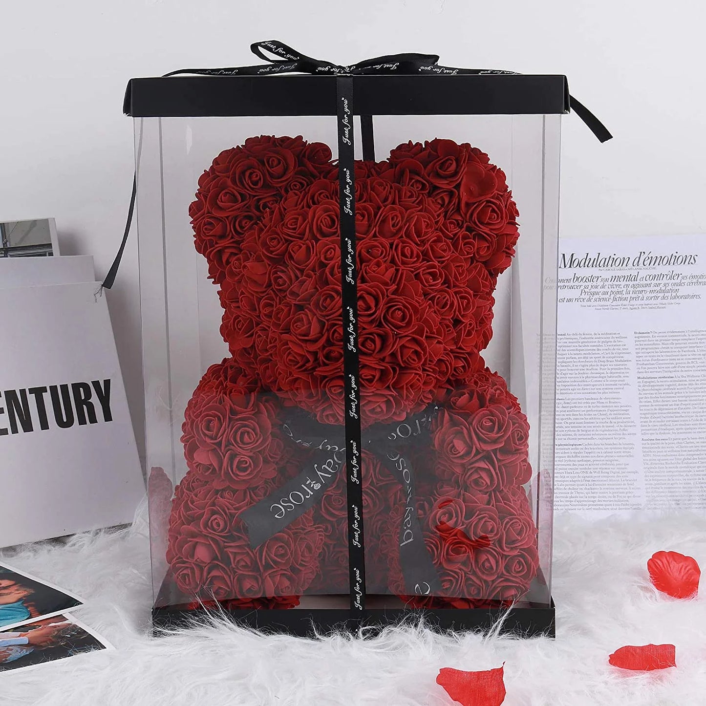 10-Inch Wine Red Rose Flower Bear - Perfect Gift for Valentine's Day, Mother's Day, and Christmas