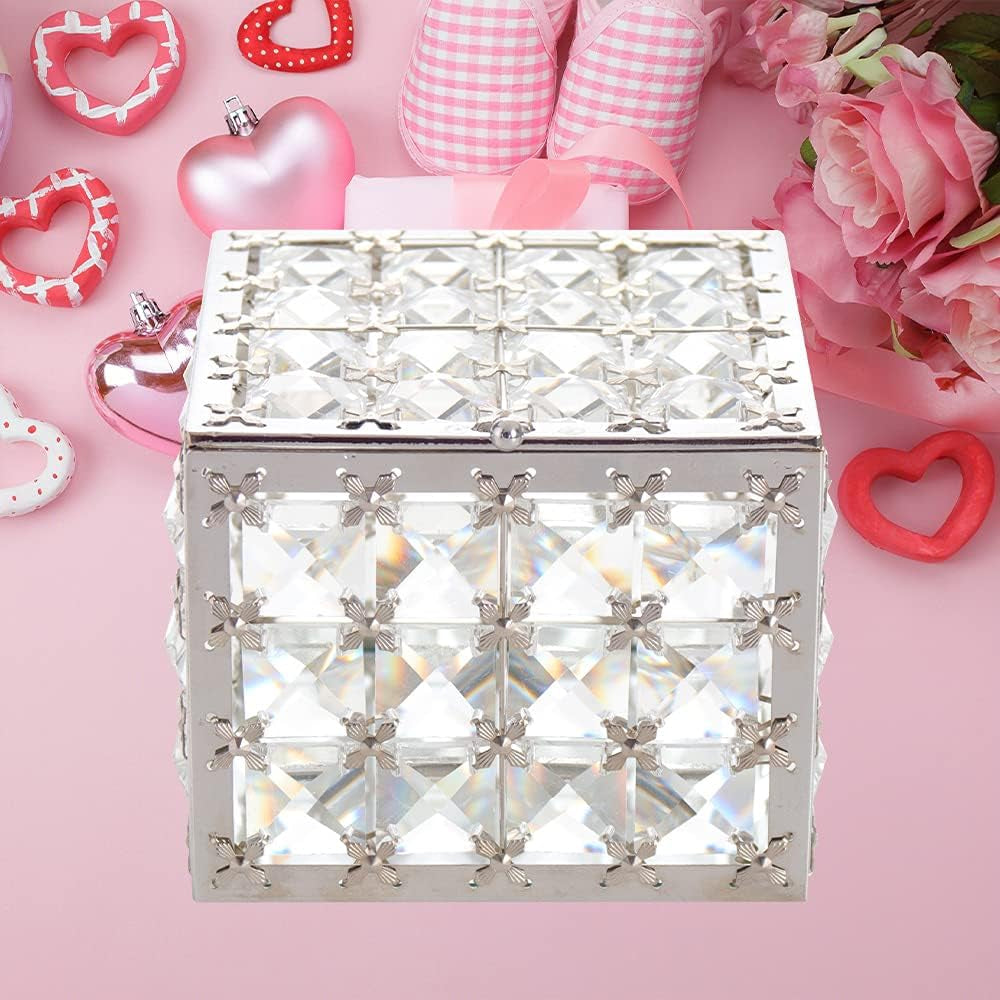 Elegant Square Crystal Jewelry Box - Trinket Organizer for Earrings and Rings with Mirror Surface and Lid, Perfect for Mother's Day and Valentine's Gifts
