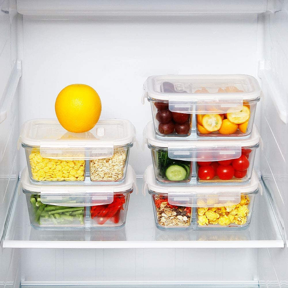 36 Oz Glass Bento Box Meal Prep Containers - 3 Pack with 3 Compartments, Lids, Oven & Microwave Safe Food Storage Bowls