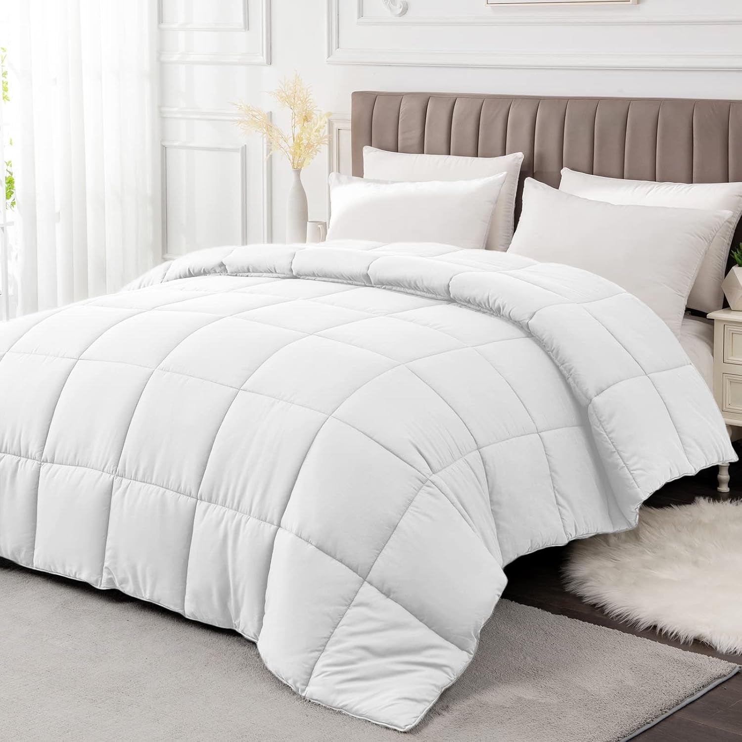Queen Size All-Season Quilted Down Alternative Comforter Duvet Insert - Soft and Fluffy Bedding with Corner Tabs - Machine Washable for Winter and Summer Use