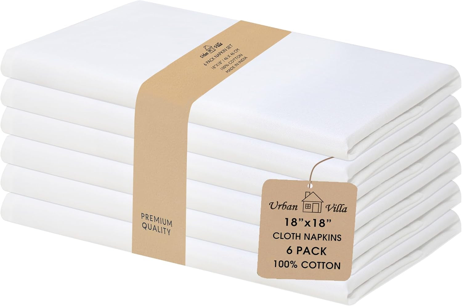 Premium 100% Cotton Cloth Napkins - Highly Absorbent, Washable, and Durable Reusable Dinner Napkins - Ideal for Gifts, Mother's Day, Hotels, and Farmhouse Parties - White (18" x 18", Set of 6)