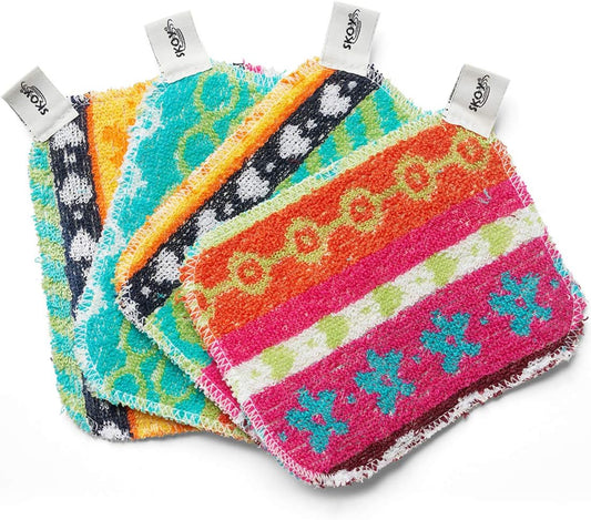 Scrub, 4-Pack Reusable, Non-Scratching Dish Scrubber for Kitchen and Household Cleaning, Planet-Friendly, Dishwasher Safe Soft Scrub, Assorted Colors and Designs