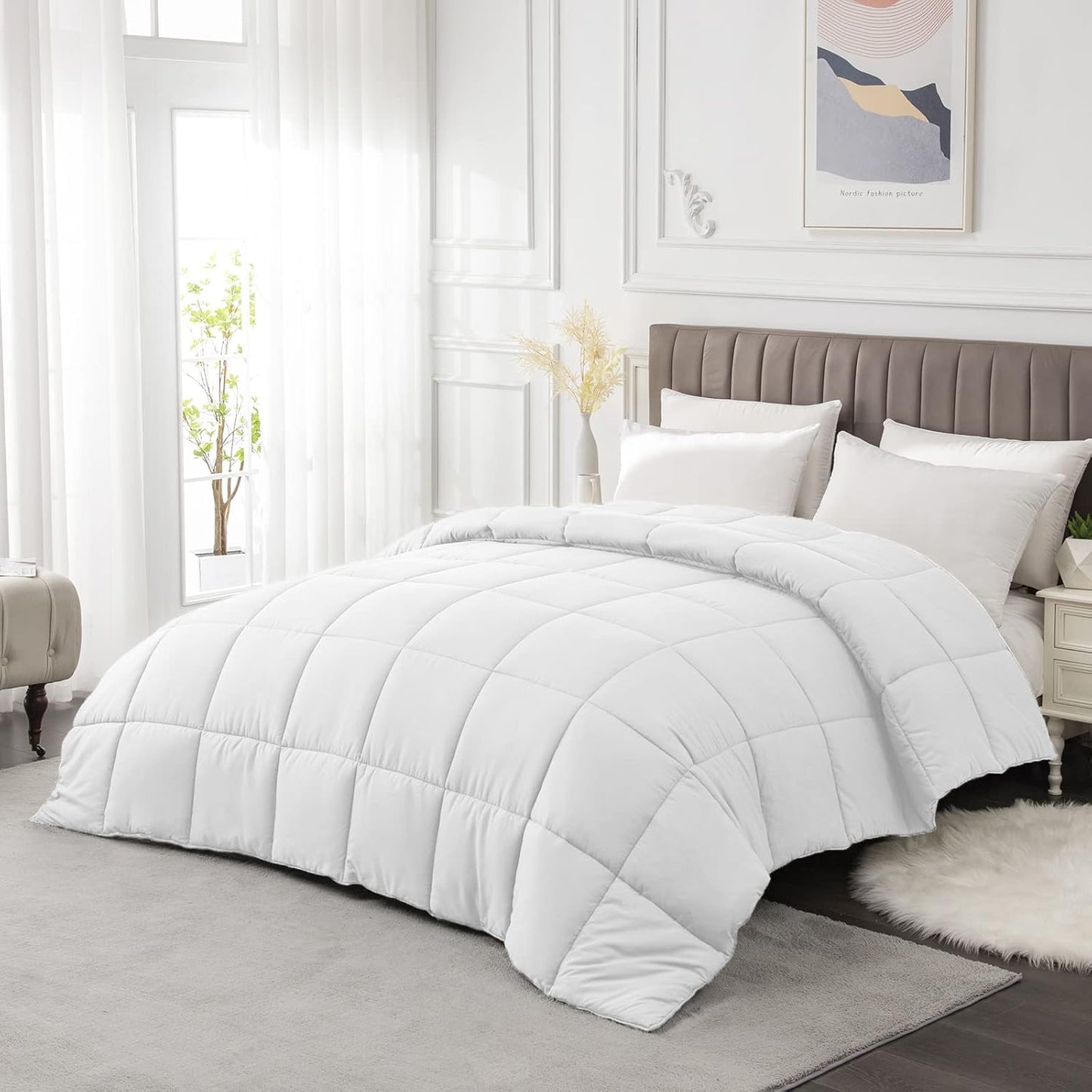 Queen Size All-Season Quilted Down Alternative Comforter Duvet Insert - Soft and Fluffy Bedding with Corner Tabs - Machine Washable for Winter and Summer Use