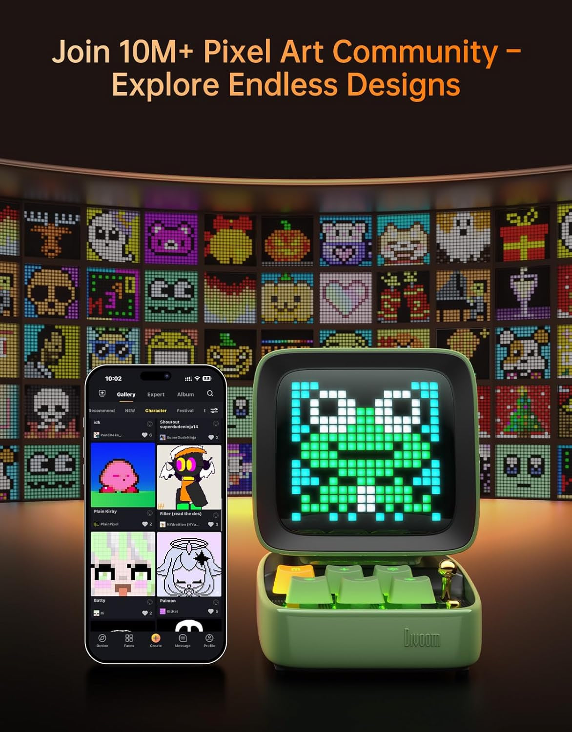 Ditoo Pro Retro Pixel Art Game Bluetooth Speaker with 16X16 LED App Controlled Front Screen (Green)