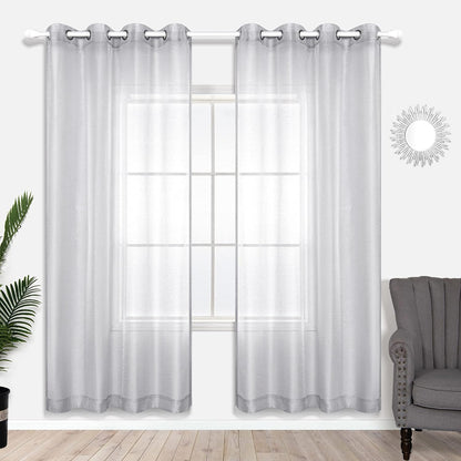 Silver Sheer Curtains, Luxury Curtain for Living Room Bedroom, Light Grey Grommet Backdrop Curtains for Party, 52 X 84 Inch Length, 2 Panels Set, Gray