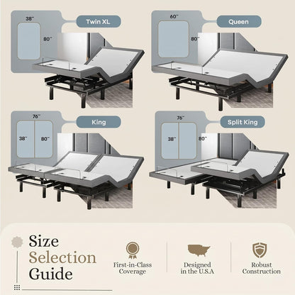 Classic Adjustable Bed Base, Head and Foot Lift, Massage, Under-Bed Lights, USB, Memory, Zero Gravity Smart Frame - King