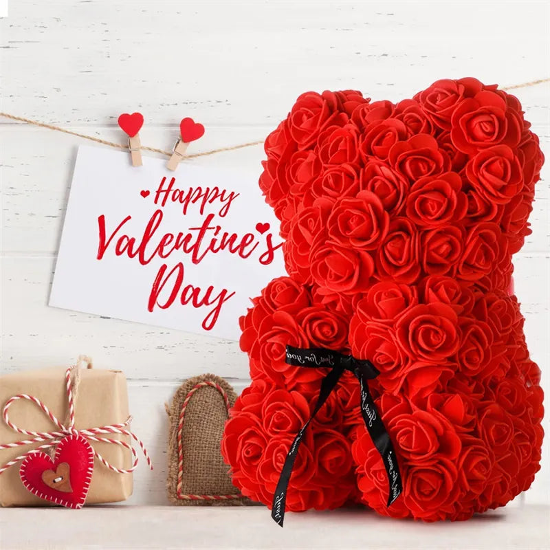 Elegant Rose Bear in Box with LED Light - Perfect Valentine's Gift for Her