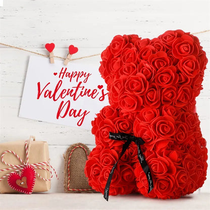 Elegant Rose Bear in Box with LED Light - Perfect Valentine's Gift for Her
