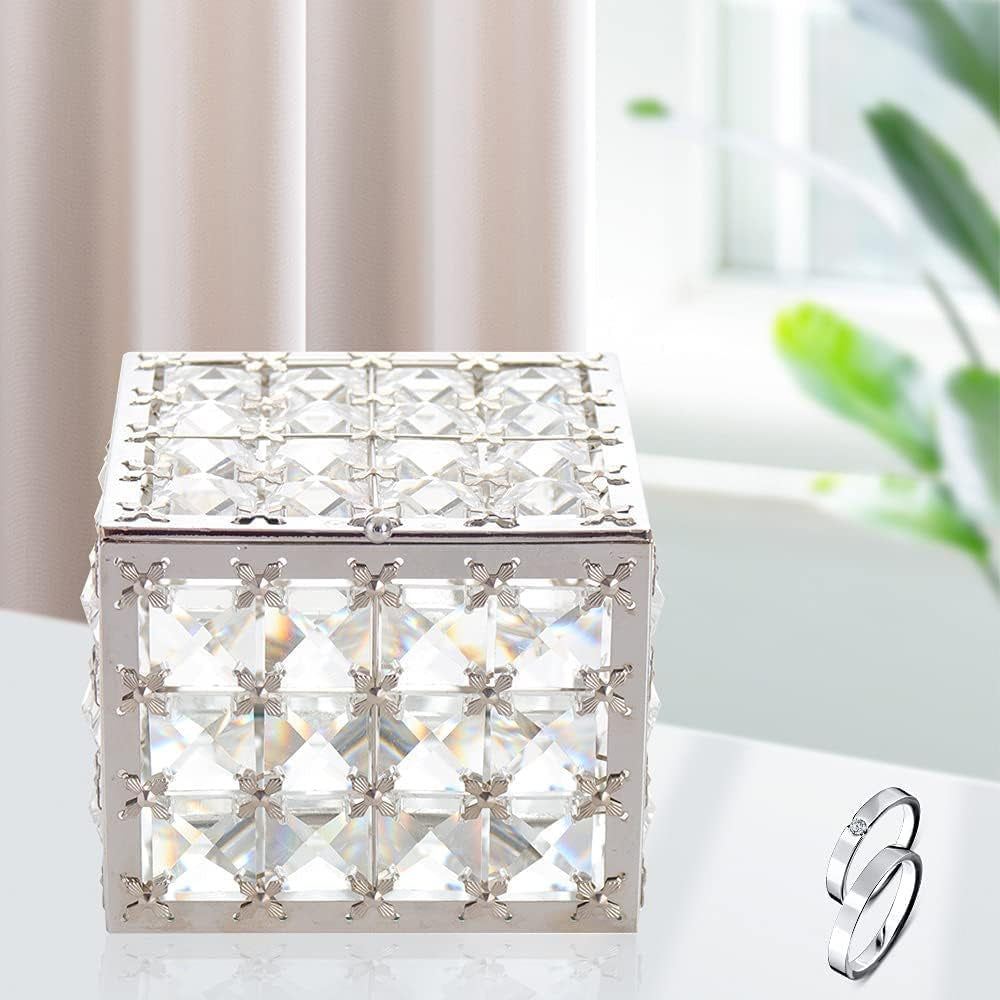 Elegant Square Crystal Jewelry Box - Trinket Organizer for Earrings and Rings with Mirror Surface and Lid, Perfect for Mother's Day and Valentine's Gifts