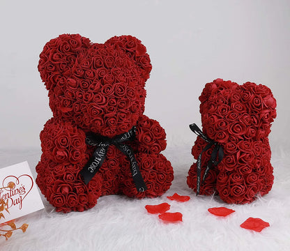 10-Inch Wine Red Rose Flower Bear - Perfect Gift for Valentine's Day, Mother's Day, and Christmas