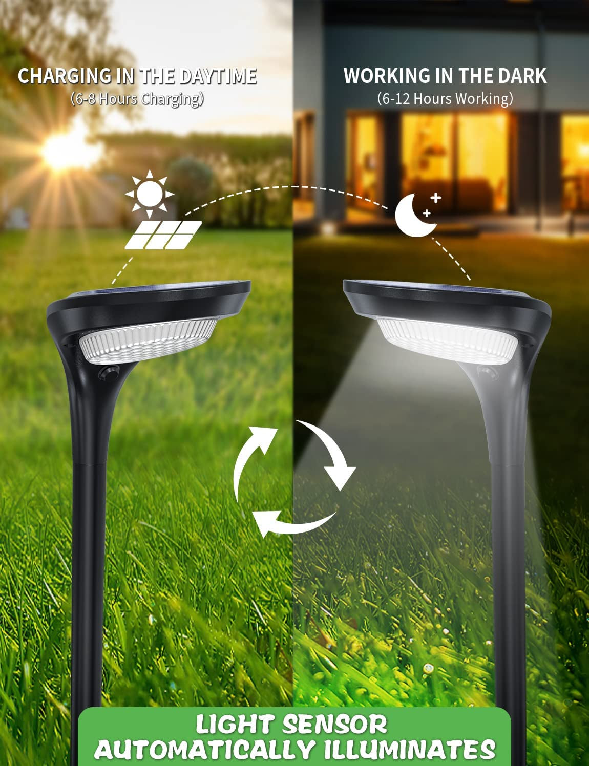 Outdoor Solar Pathway Lights - 4 Pack, 150 Lumens, Waterproof IP65, Dual Color Modes for Landscape Lighting in Walkways, Driveways, Gardens, and Patios