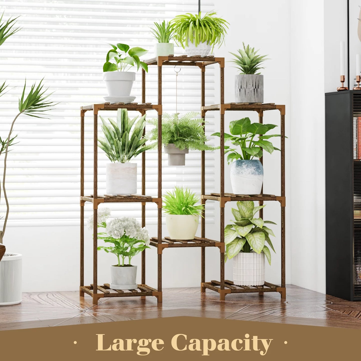 Outdoor and Indoor Wooden Tiered Plant Stand - Multi-Plant Ladder Rack