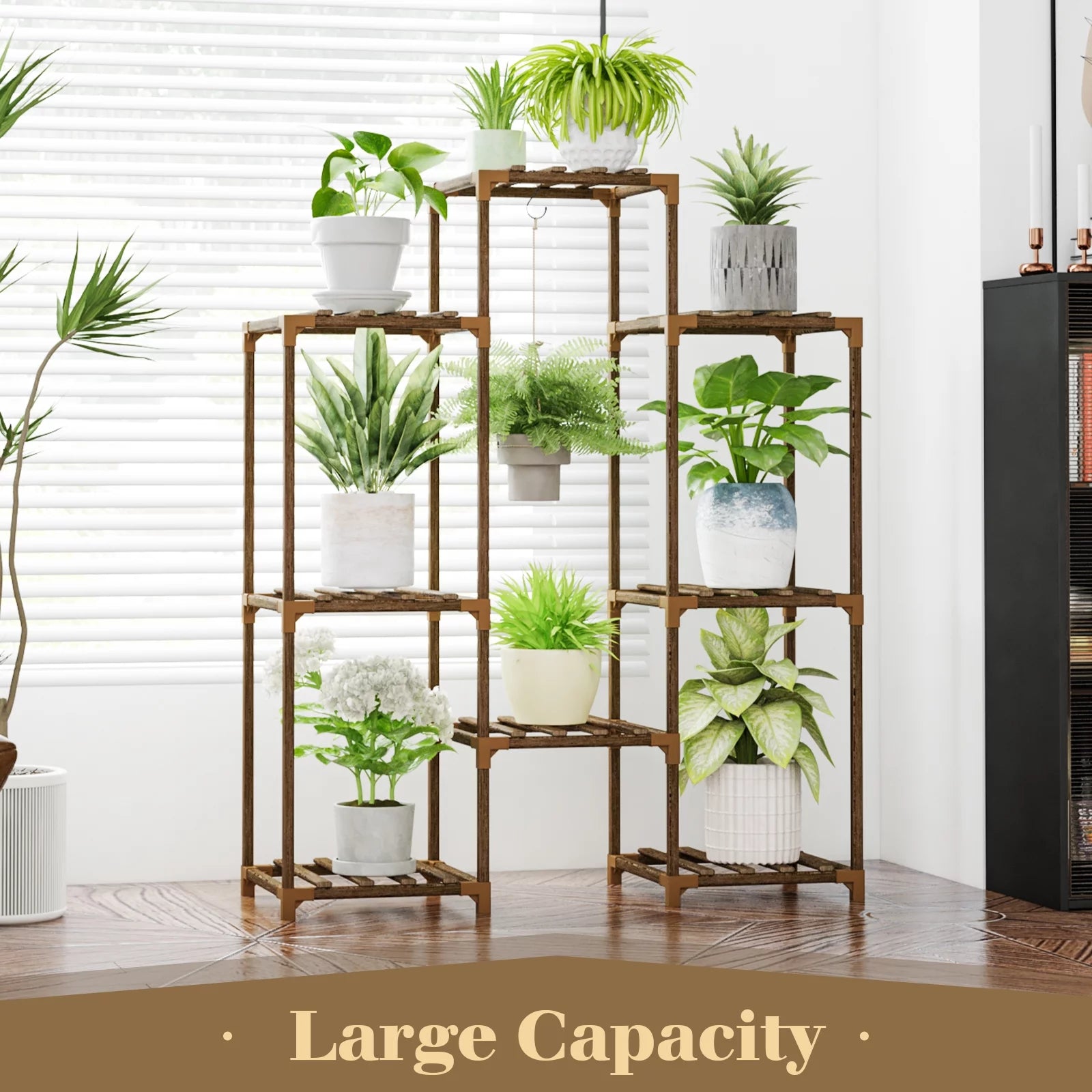Outdoor and Indoor Wooden Tiered Plant Stand - Multi-Plant Ladder Rack