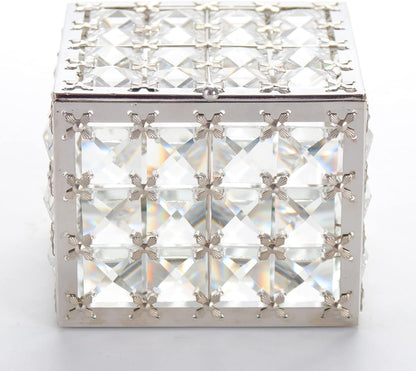 Elegant Square Crystal Jewelry Box - Trinket Organizer for Earrings and Rings with Mirror Surface and Lid, Perfect for Mother's Day and Valentine's Gifts