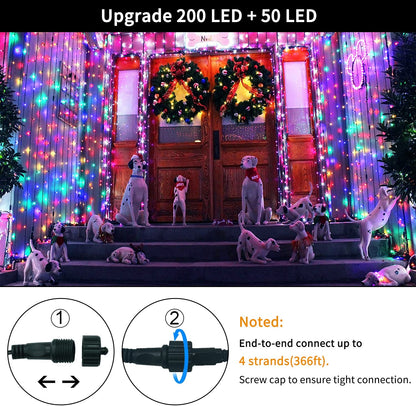 8 Modes Christmas Tree Lights Multicolor, 250 LED Christmas Lights Indoor, 91.5Ft Green Wire Waterproof Christmas Light Outdoor for Tree Party Garden Patio Christmas Decoration