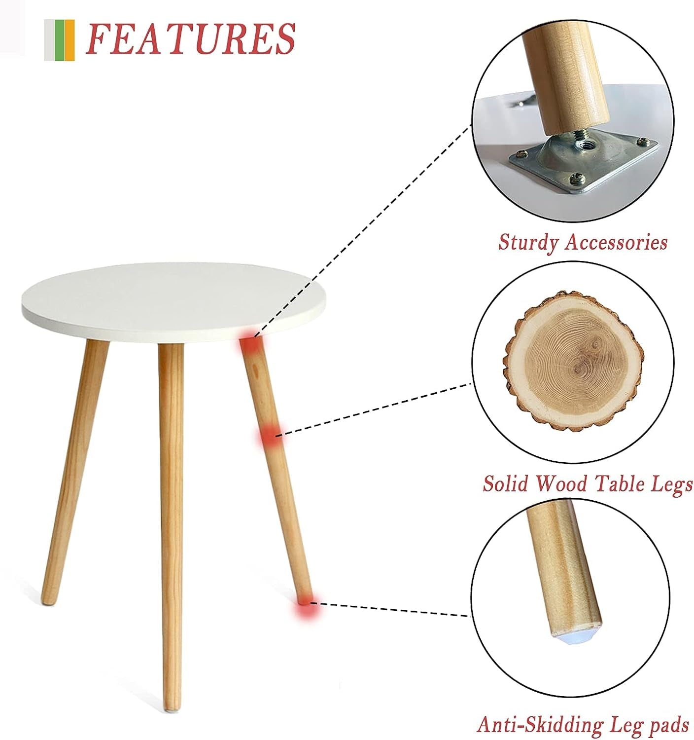 Modern Round Side Table - Compact Accent Nightstand for Living Room, Bedroom, and Office - 15.7'' Diameter x 19.69'' Height (White)