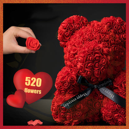 Elegant Rose Bear in Box with LED Light - Perfect Valentine's Gift for Her
