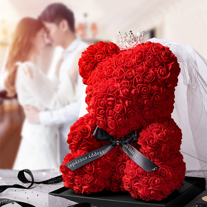 Elegant Rose Bear in Box with LED Light - Perfect Valentine's Gift for Her