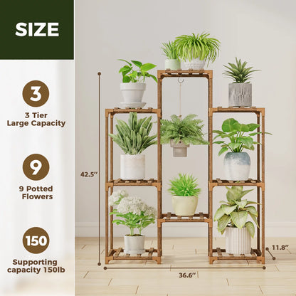 Outdoor and Indoor Wooden Tiered Plant Stand - Multi-Plant Ladder Rack