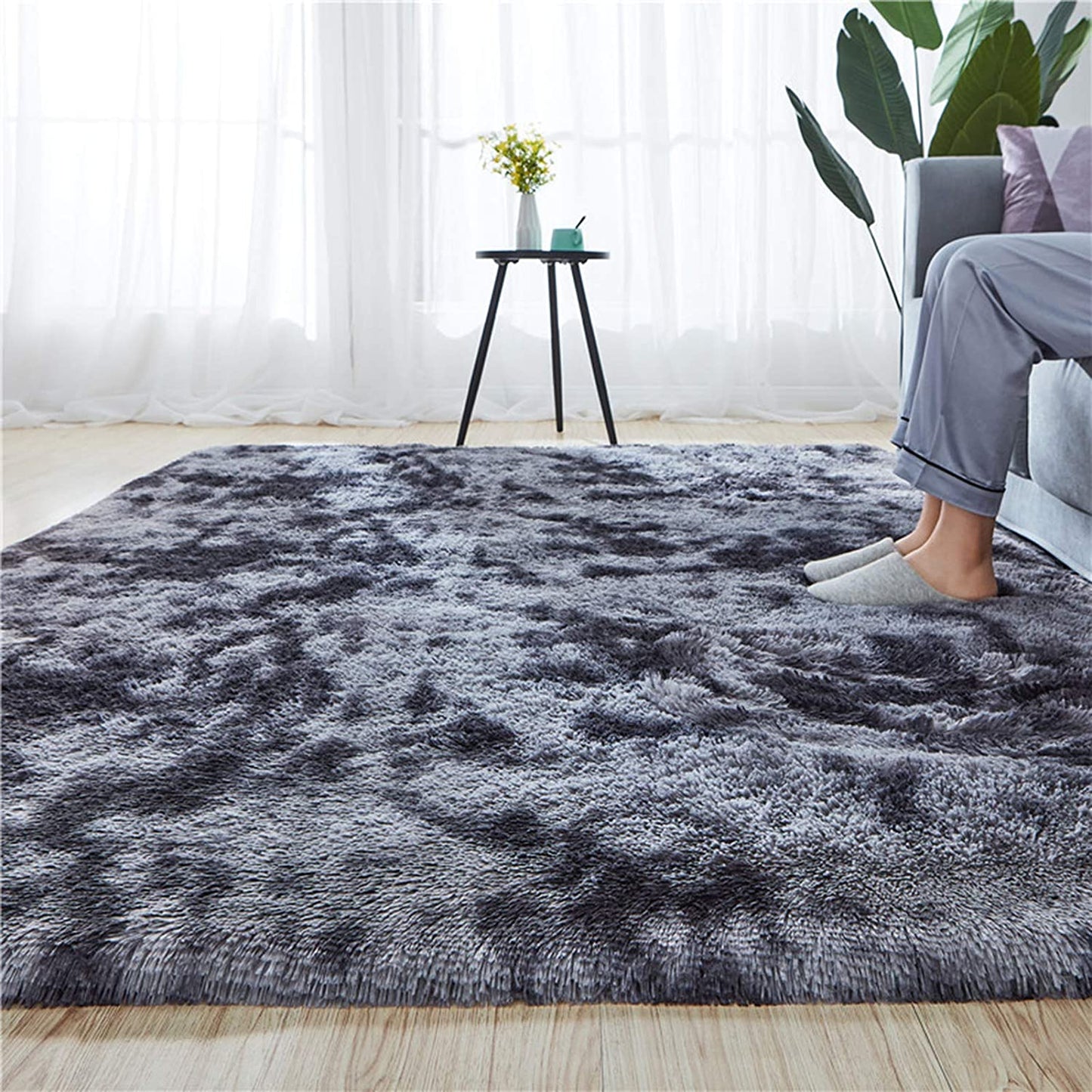 Dark Grey Soft Plush Shag Area Rug - 5x8 Indoor Floor Carpet for Living Rooms, Dorms, and Nurseries - Non-Slip Design