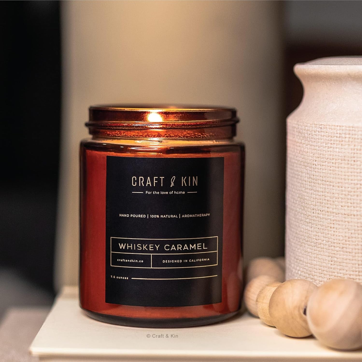 Premium Whiskey Caramel Scented Candle – Long Lasting, 45 Hour Burn Time – Luxury Natural Soy Scented Candle – Room Decor and Aromatherapy – 8 Oz