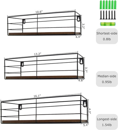 Floating Shelves Wall Mounted Set of 3, Hanging Storage Wall Shelf for Bathroom, Living Room, Bedroom, Kitchen Home