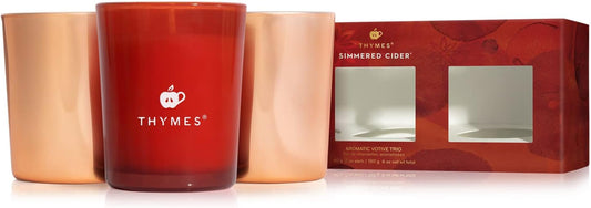 Aromatic Votive Candle Set – Trio of Luxury Scented Candles Featuring Freshly Pressed Apple, Clove, and Cardamom – Elegant Red and Rose Gold Design (Simmered Cider, 2 Oz Each)