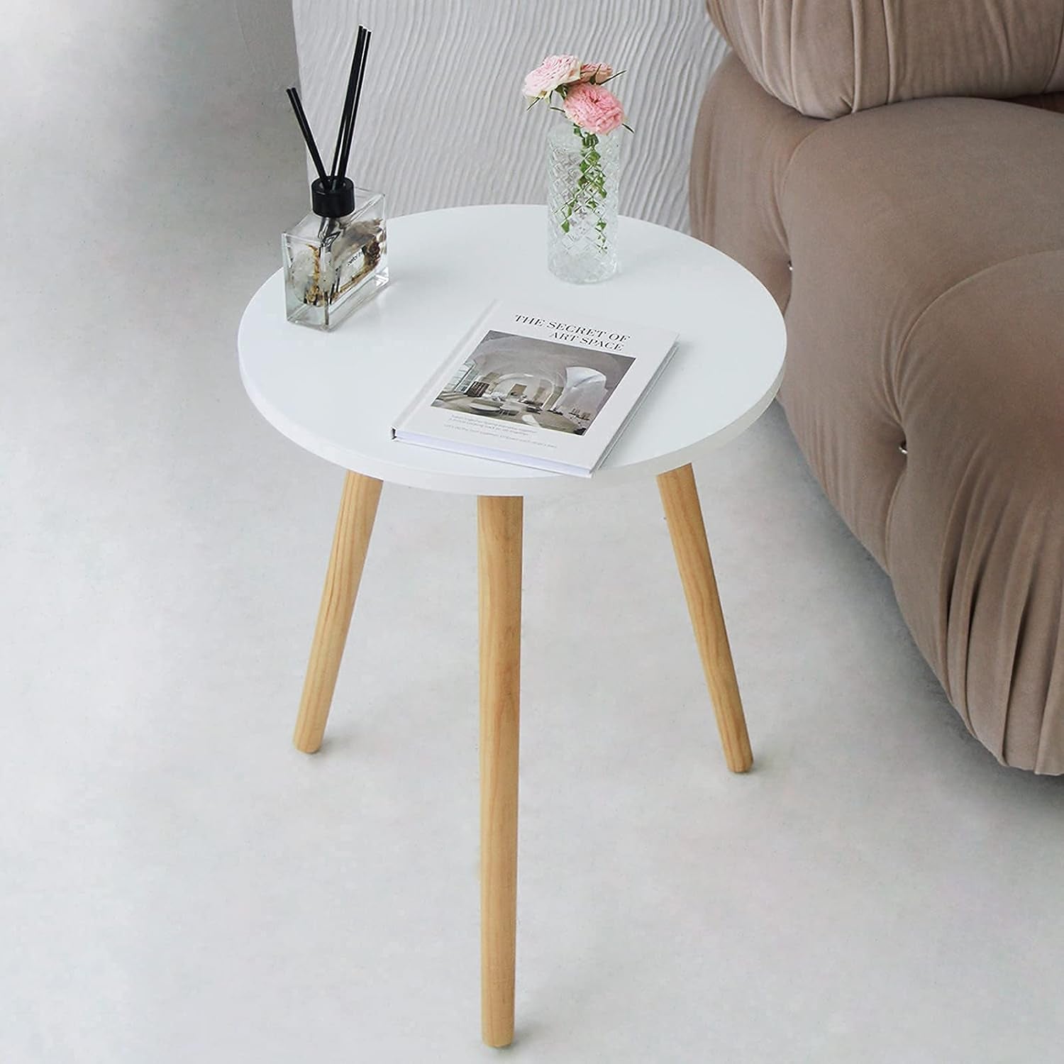 Modern Round Side Table - Compact Accent Nightstand for Living Room, Bedroom, and Office - 15.7'' Diameter x 19.69'' Height (White)