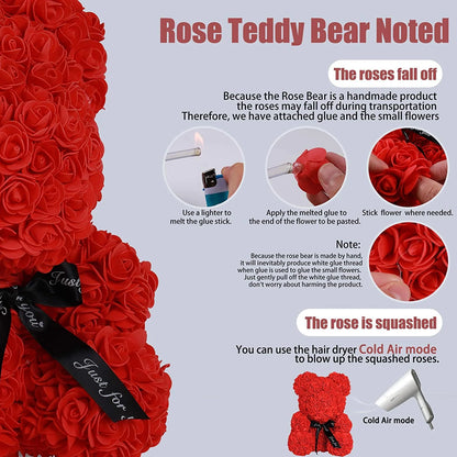 10-Inch Wine Red Rose Flower Bear - Perfect Gift for Valentine's Day, Mother's Day, and Christmas