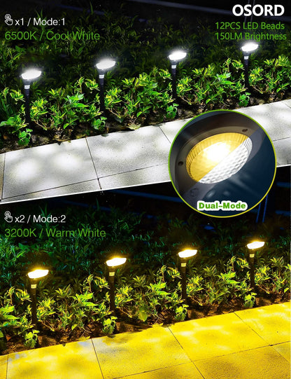 Outdoor Solar Pathway Lights - 4 Pack, 150 Lumens, Waterproof IP65, Dual Color Modes for Landscape Lighting in Walkways, Driveways, Gardens, and Patios