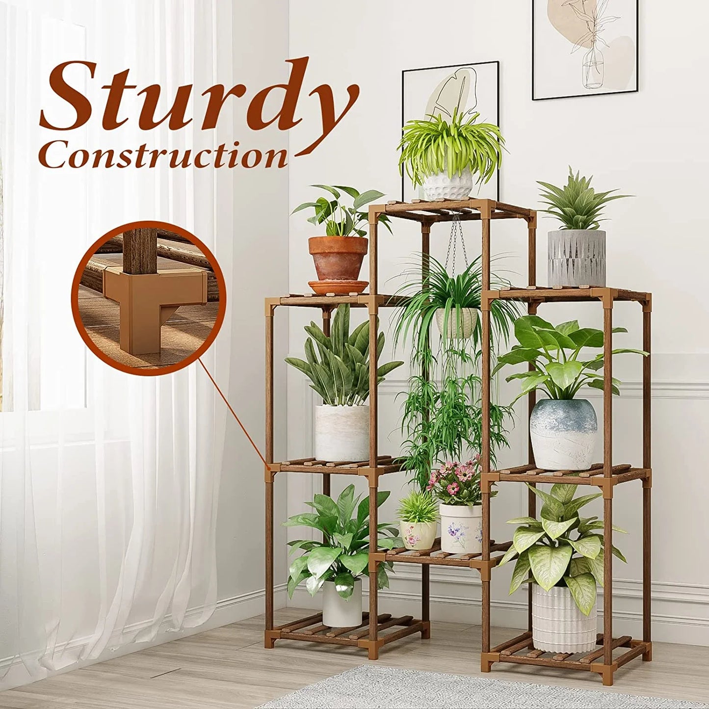 Outdoor and Indoor Wooden Tiered Plant Stand - Multi-Plant Ladder Rack