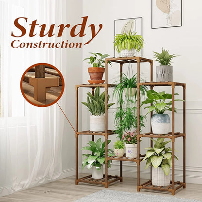 Outdoor and Indoor Wooden Tiered Plant Stand - Multi-Plant Ladder Rack