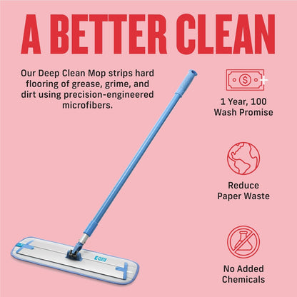 Deep Clean Mop, Microfiber Mop, Perfect Floor Cleaner for Hardwood, Laminate, Tile and Stone Flooring, Washable and Reusable, 100 Wash Promise,Blue / Silver