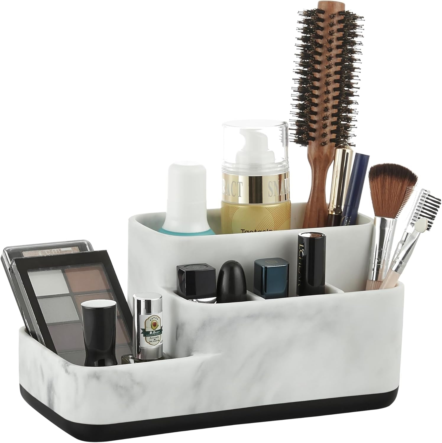 Multi-Functional Toothbrush Holder Organizer - Elegant White Marble Countertop Storage for Makeup, Skincare, and Accessories