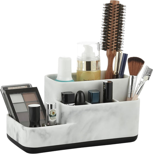 Multi-Functional Toothbrush Holder Organizer - Elegant White Marble Countertop Storage for Makeup, Skincare, and Accessories