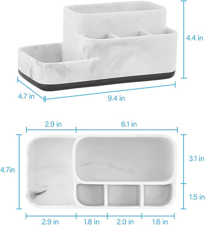 Multi-Functional Toothbrush Holder Organizer - Elegant White Marble Countertop Storage for Makeup, Skincare, and Accessories