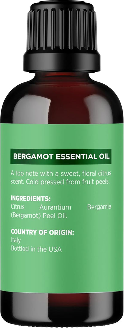 Bergamot Essential Oil - 100% Pure Citrus Oil for Diffusers, Aromatherapy, Hair, Skin, and Nails - Undiluted Relaxation for Baths and Topical Applications, 1 oz