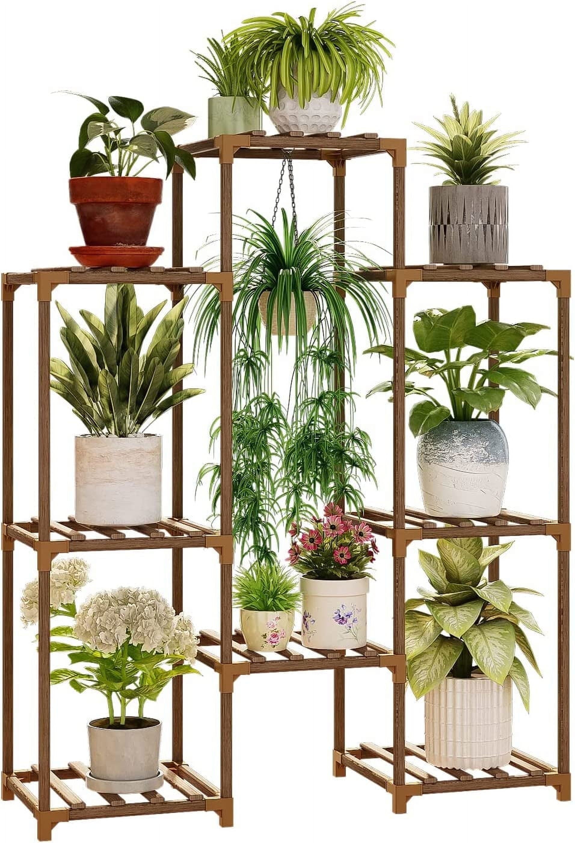 Outdoor and Indoor Wooden Tiered Plant Stand - Multi-Plant Ladder Rack