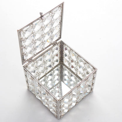 Elegant Square Crystal Jewelry Box - Trinket Organizer for Earrings and Rings with Mirror Surface and Lid, Perfect for Mother's Day and Valentine's Gifts