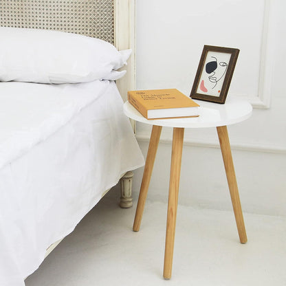 Modern Round Side Table - Compact Accent Nightstand for Living Room, Bedroom, and Office - 15.7'' Diameter x 19.69'' Height (White)