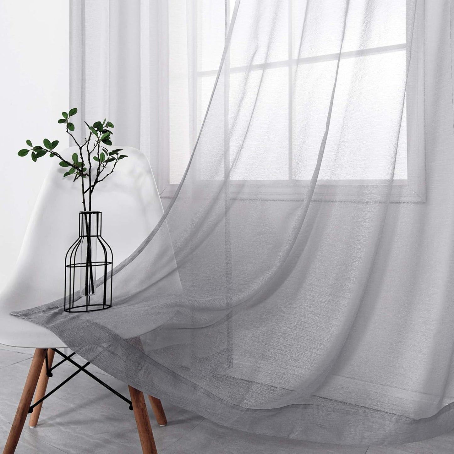 Silver Sheer Curtains, Luxury Curtain for Living Room Bedroom, Light Grey Grommet Backdrop Curtains for Party, 52 X 84 Inch Length, 2 Panels Set, Gray