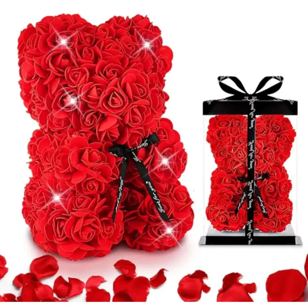 Elegant Rose Bear in Box with LED Light - Perfect Valentine's Gift for Her