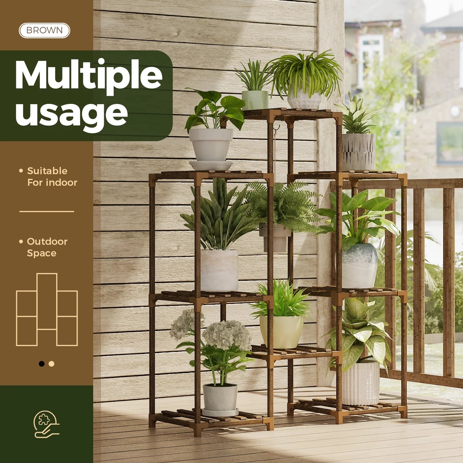 Outdoor and Indoor Wooden Tiered Plant Stand - Multi-Plant Ladder Rack