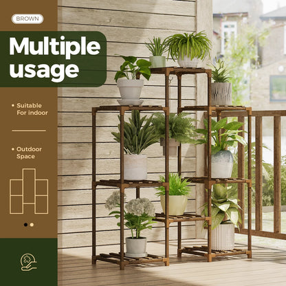 Outdoor and Indoor Wooden Tiered Plant Stand - Multi-Plant Ladder Rack