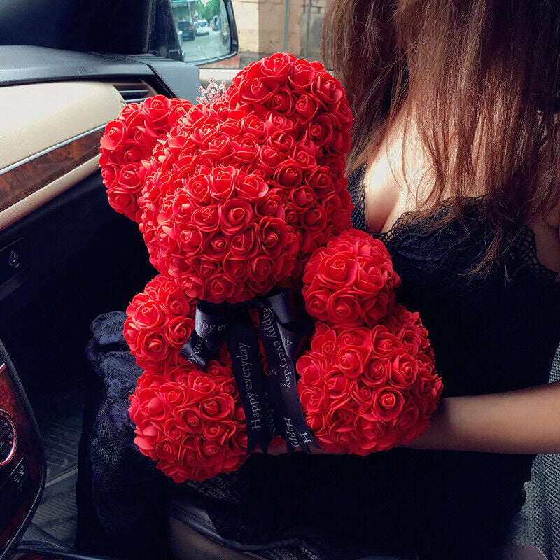 Elegant Rose Bear in Box with LED Light - Perfect Valentine's Gift for Her