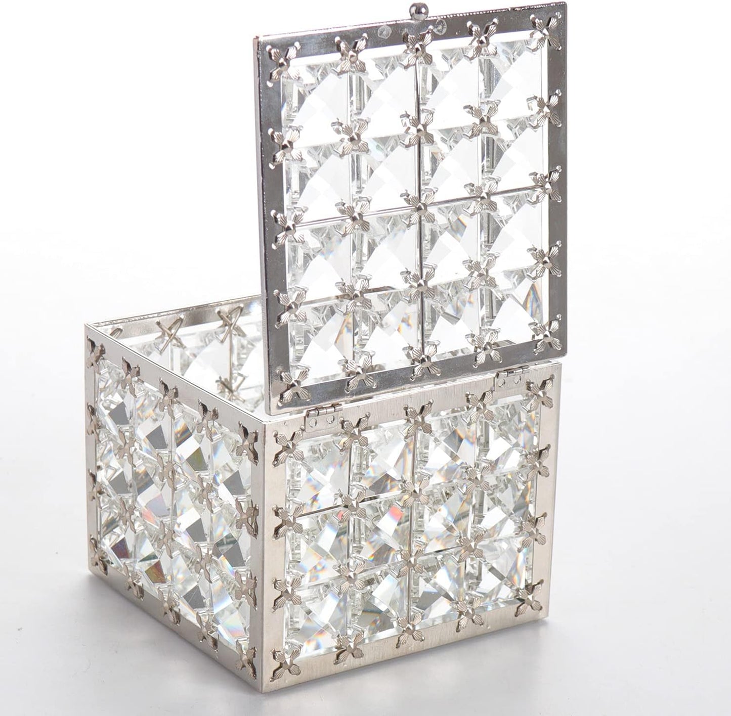 Elegant Square Crystal Jewelry Box - Trinket Organizer for Earrings and Rings with Mirror Surface and Lid, Perfect for Mother's Day and Valentine's Gifts