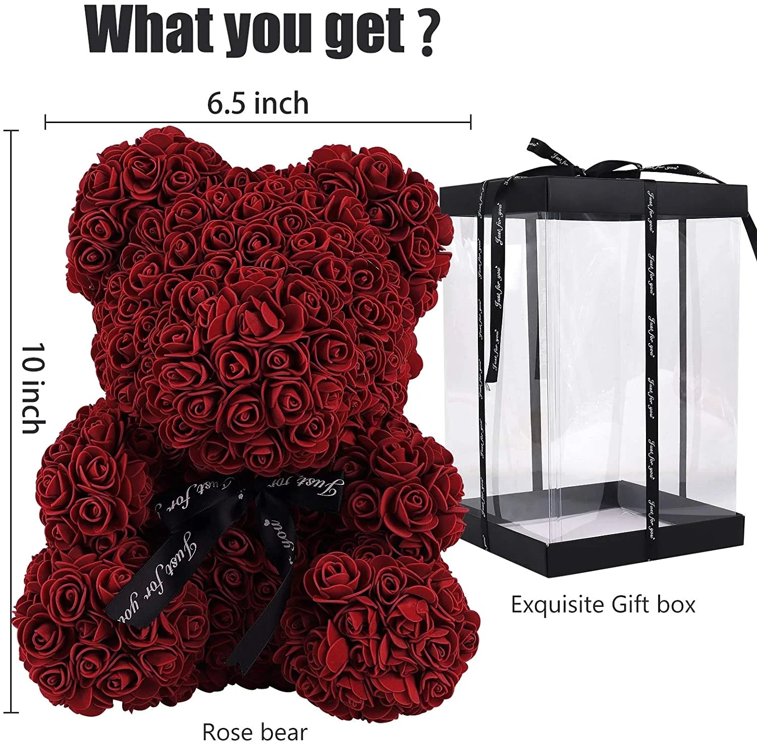 10-Inch Wine Red Rose Flower Bear - Perfect Gift for Valentine's Day, Mother's Day, and Christmas