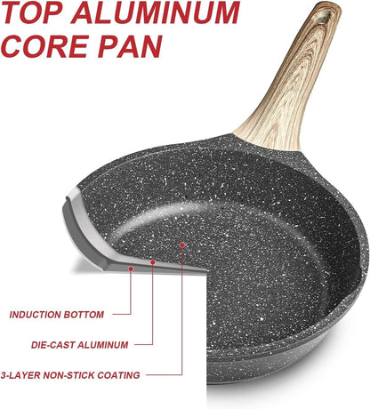 Granite Nonstick Frying Pan, Induction-Compatible Omelette Skillet, PFOA-Free Stone Cookware, 9.5 Inch (Gray)