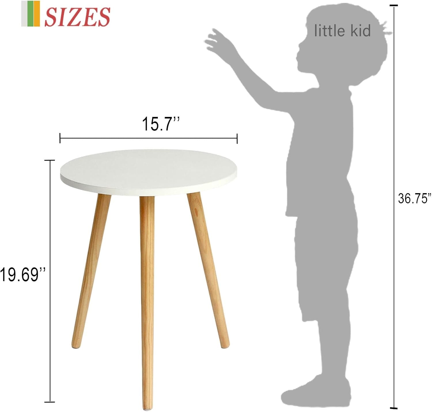 Modern Round Side Table - Compact Accent Nightstand for Living Room, Bedroom, and Office - 15.7'' Diameter x 19.69'' Height (White)