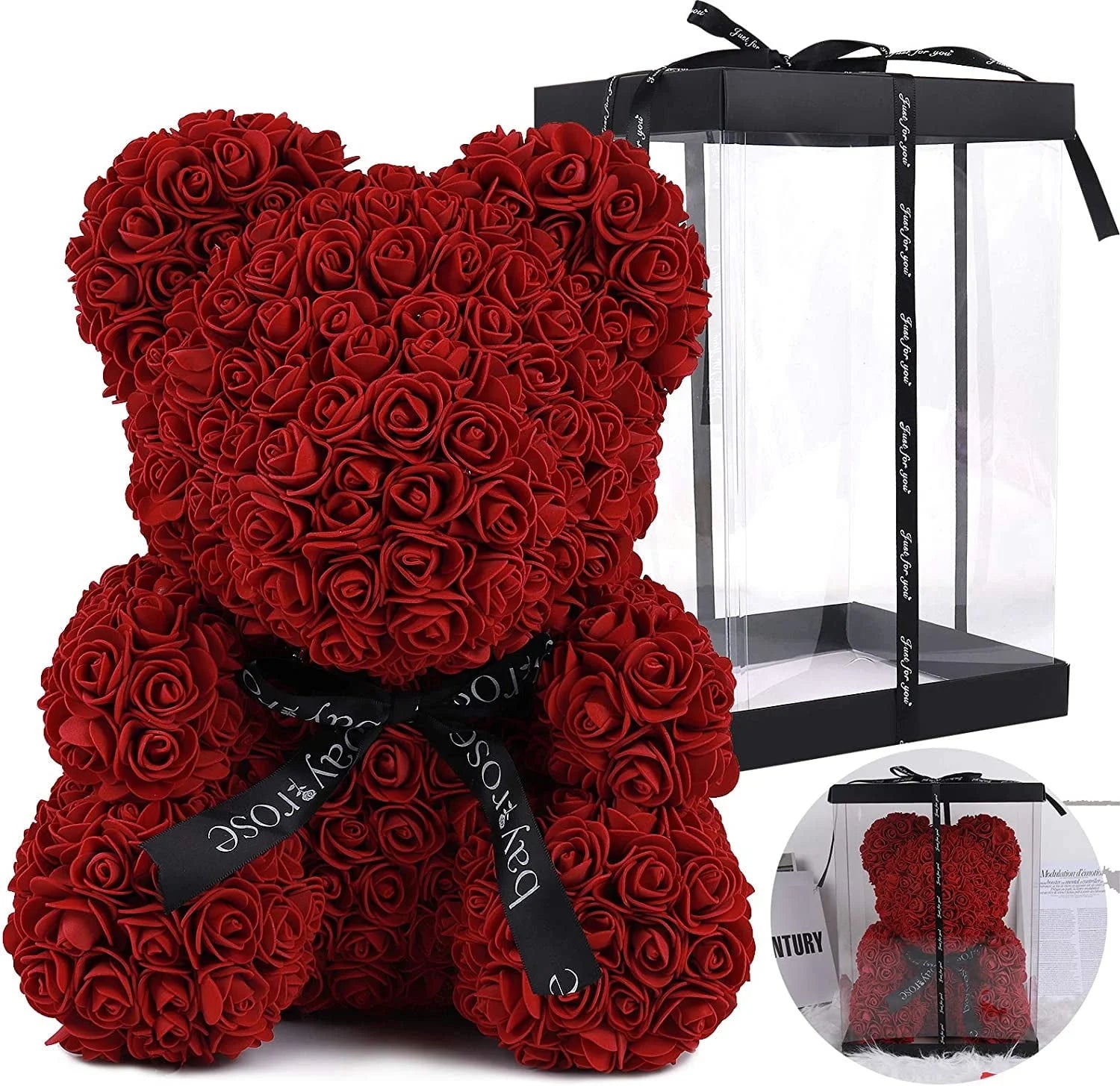 10-Inch Wine Red Rose Flower Bear - Perfect Gift for Valentine's Day, Mother's Day, and Christmas
